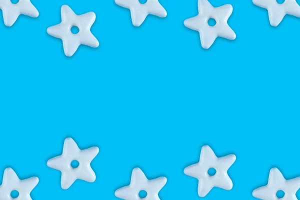 Karácsonyi Hagyományos Cookie Pékség Csillag Minta Kék Hátter Koncepció Banner — Stock Fotó