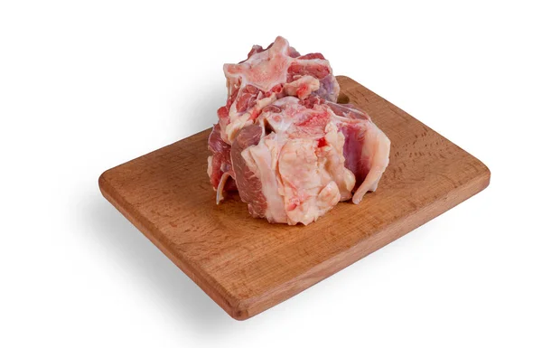 Fette Tritate Carne Bovina Fresca Cruda Coda Bue Tavola Legno — Foto Stock