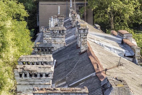 Toits Anciens Maisons Avec Tuyaux — Photo