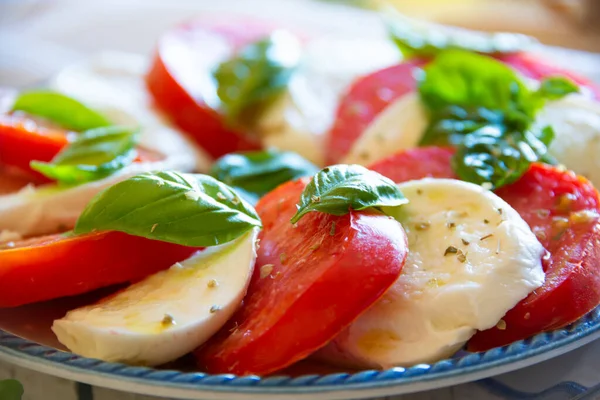 Kaprissallad Med Mozzarellaost Tomater Och Basilika — Stockfoto