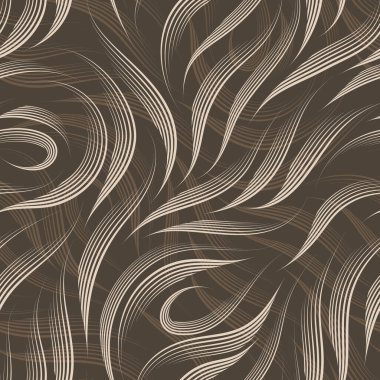Vector seamless pattern of lines drawn by a pen of beige color isolated on a brown background.Texture of smooth stripes and loops. clipart