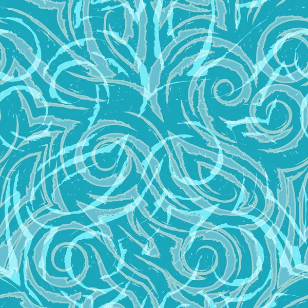 Vector seamless linear pattern on a turquoise background for decor. Texture for fabrics curtains or wrapping paper. Spiral waves bends and loops. — Stock Vector