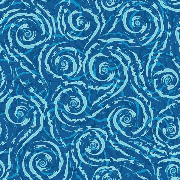 Lignes lisses bleues et spirales avec des bords déchirés vectoriel motif sans couture sur un fond bleu.Ondulations de texture abstraite sur l'eau ou les vagues. — Image vectorielle