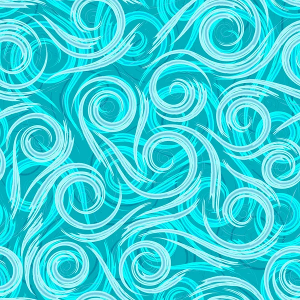 Lignes lisses turquoise vagues ou éclaboussures d'eau sur un motif sans couture vectoriel de fond turquoise. Texture abstraite de la mer ou tourbillon. — Image vectorielle