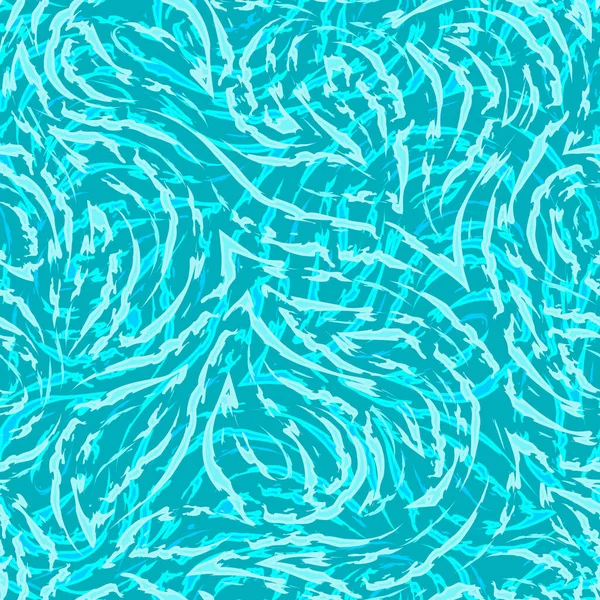 Turkos strömmande linjer och hörn med rivna kanter isolerade på en turkos bakgrund vektor sömlös mönster.Abstrakt konsistens ringar på vattnet, ismönster — Stock vektor
