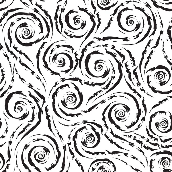 Linee nere che scorrono e spirali con bordi strappati modello vettoriale senza soluzione di continuità isolato su bianco. Struttura astratta ornamento geometrico — Vettoriale Stock