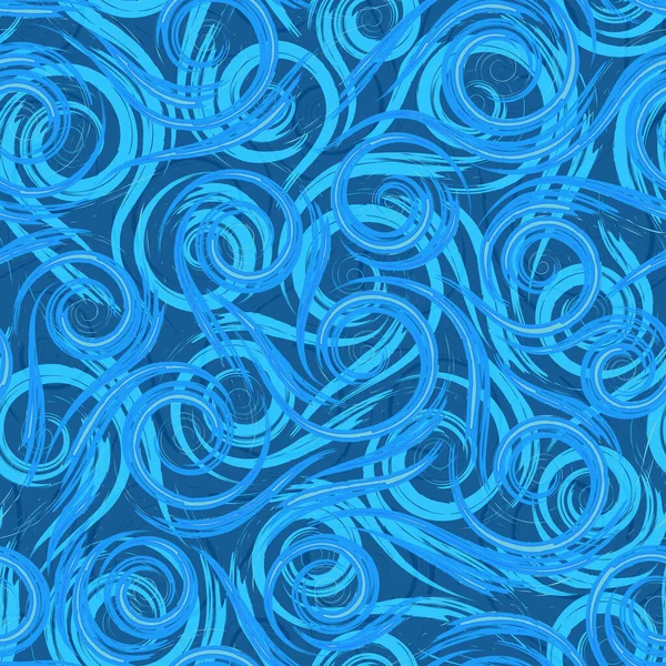 Blue lignes lisses vagues ou éclaboussures d'eau fond de mer vecteur motif sans couture. Texture abstraite de la mer ou tourbillon. — Image vectorielle