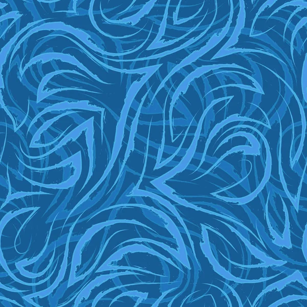 Blaue unebene glatte Linien und Ecken auf einem blauen Hintergrundvektor nahtloses Muster. Abstrakte Welle oder Strudel Textur stilisierten Fluss. — Stockvektor