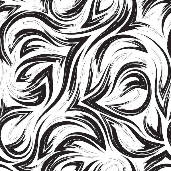 Schwarzer Vektor geometrisches nahtloses Muster aus Ecken fließender Linien und Wellen isoliert auf weißem Hintergrund. — Stockvektor