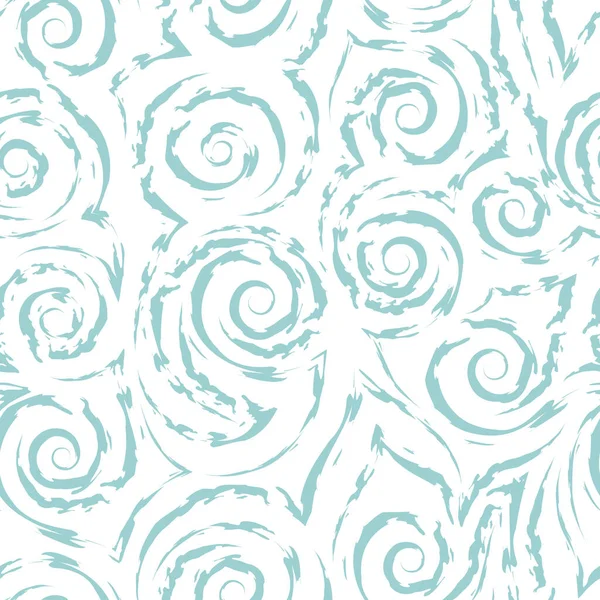 白色背景上孤立的撕破的线和绿松石色角落的螺旋形无缝线矢量图案。波浪和卷曲的结构. — 图库矢量图片