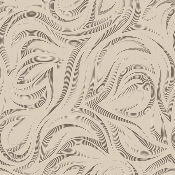 Braune glatte Linien und Ecken vektorieren geometrisches nahtloses Muster auf beigem Hintergrund. Anmutig fließende Muster und Streifen. — Stockvektor