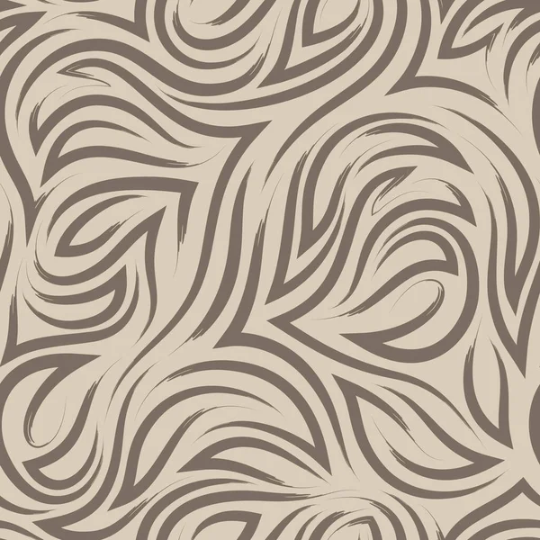 米色背景上的褐色流线和角矢量无缝图案。优雅的流线质感和笔划条纹 — 图库矢量图片