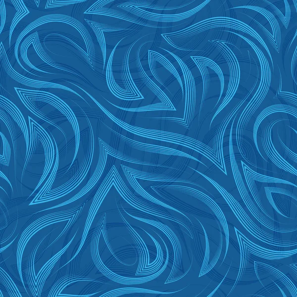 Linhas de fluxo azul e cantos padrão geométrico sem costura vetorial no fundo azul. Gracioso padrão de fluxo e listras —  Vetores de Stock