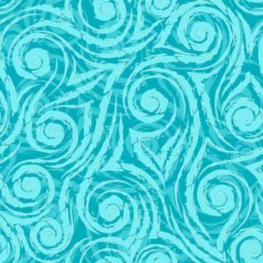 Turquoise smooth lines corners and spirals with torn edges on a turquoise background vector seamless pattern.Abstract texture drawing ice on glass.Frost.