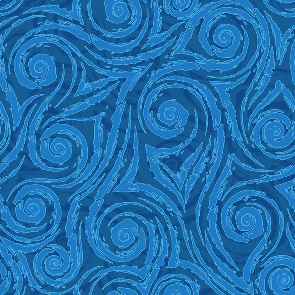 Türkis glatte Linien Ecken und Spiralen mit gerissenen Kanten auf einem türkisfarbenen Hintergrund Vektor nahtlose Muster. Abstrakte Textur Zeichnung Eis auf Glass.Frost — Stockvektor