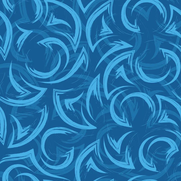 Vektor geometrische nahtlose Muster von Ecken und Kreisen marine Motiv. Nahtlose abstrakte Muster in Blautönen. — Stockvektor