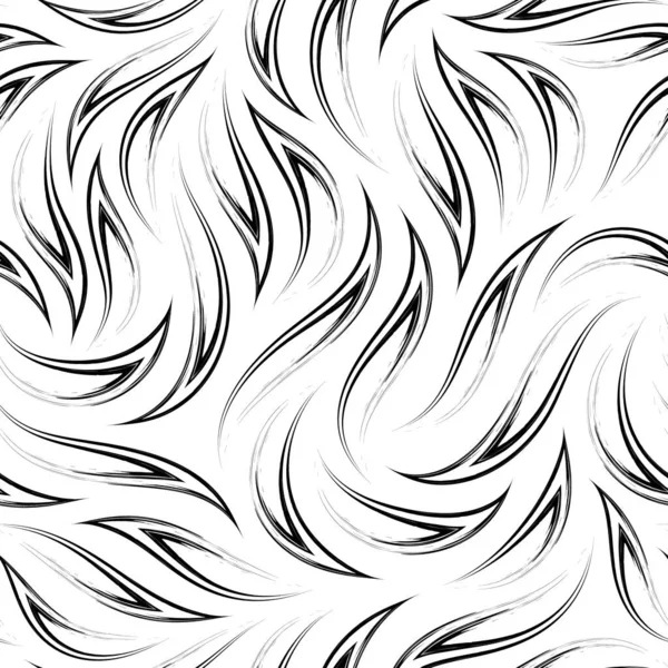 Patrón sin costuras blanco y negro vectorial de esquinas fluidas.Textura abstracta de llamas estilizadas aisladas sobre fondo blanco. — Archivo Imágenes Vectoriales