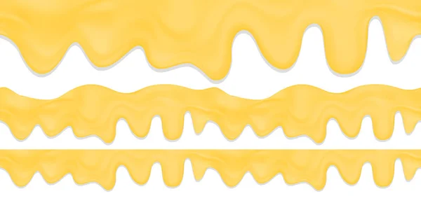 Realista vector de caldo sin costura borde horizontal de queso derretido o fondue.Decoration queso derretido o mantequilla. — Vector de stock