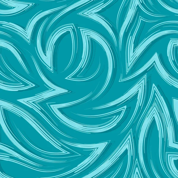 Turquoise vector seamless pattern of flowing brush strokes or watercolors in the form of corners and curls. Ocean texture. — Stock Vector