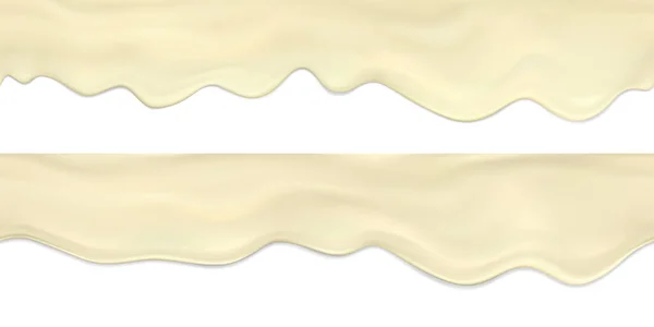 Conjunto vectorial borde sin costura de olas que fluyen hacia abajo realistas y gotas de mayonaise.Realistic colección vectorial goteo crema o salsa sin costura textura horizontal.Texture para el diseño de envases de — Vector de stock