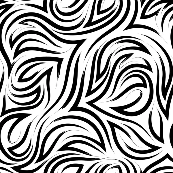 Black flowing lines and corners vector geometric seamless pattern isolated on white background.Elegant flowing pattern and stripes of brush strokes — 图库矢量图片