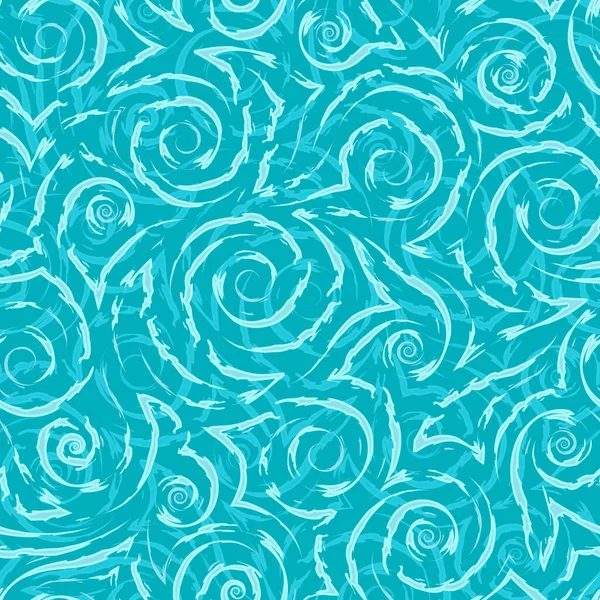 Vector turquoise geometric seamless pattern of flowing spirals curls and corners.Vector nautical geometric seamless texture of smooth and broken lines.Stylized turquoise pattern of water flow or waves — 图库矢量图片