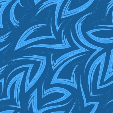 Mavi zigzag ve köşelerin vektörsüz deseni. Çizgilerden ve çizgilerden soyut şekillerin kusursuz geometrik deseni. Bir nehrin veya okyanusun deniz akıntılarının dokusu.