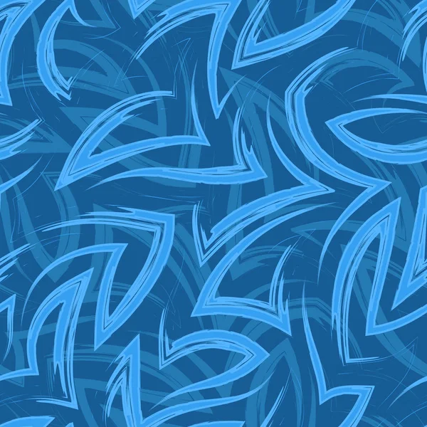 Vektor nahtloses Muster blauer Zickzack- und Ecken. Vektor nahtlose geometrische Muster abstrakter Formen aus Streifen und Linien. Heller Hintergrund marine Motiv für die Dekoration von Stoffen oder Verpackungen. — Stockvektor