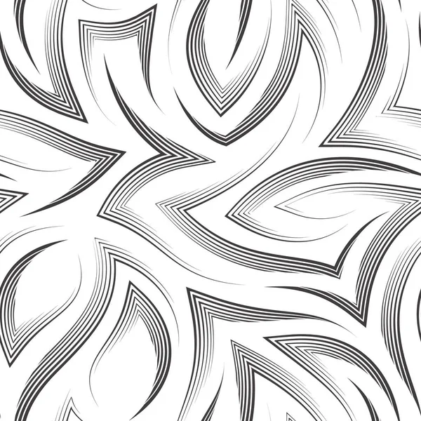 Nahtloses Vektormuster aus schwarzen, elegant fließenden Linien und Ecken. Nahtloses Vektormuster aus dünnen Linien, die von einem Stift in Form von Ecken und abstrakten Formen gezeichnet werden. — Stockvektor