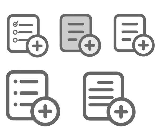 Bir simge seti, doğrusal bir şekilde bir artı sembolü, bir kağıt yaprağı şeklinde, yazılı metin eps10