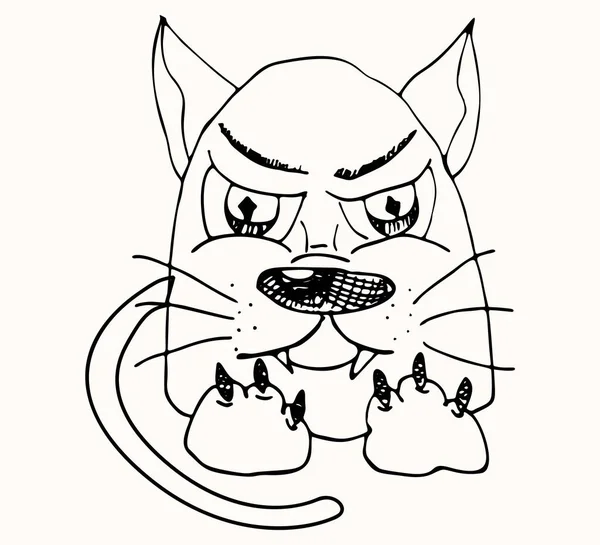 Personaje gato disgustado y enojado dibujado con marcador. Personaje de dibujos animados, imitación de un dibujo infantil. — Archivo Imágenes Vectoriales