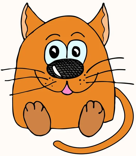 Triste y molesto personaje de gato dibujado con marcador. Personaje de dibujos animados, imitación del dibujo de un niño. — Vector de stock