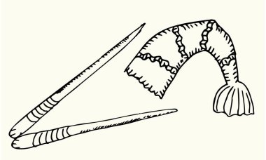 Suşi ve karidesli tahta çubuklar. Hamur tatlısı beyaz arkaplanda izole edildi.