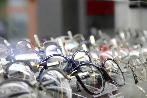 Eye glasses on display in the optics store.