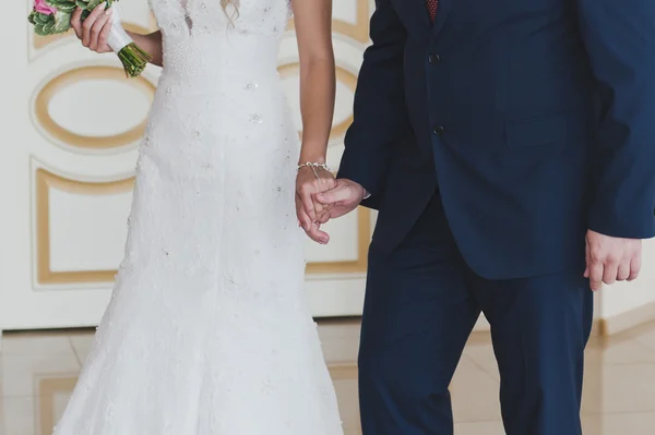 Η νύφη και ο γαμπρός στον ενθουσιασμό που κρατούσε τα χέρια 5180. — Φωτογραφία Αρχείου