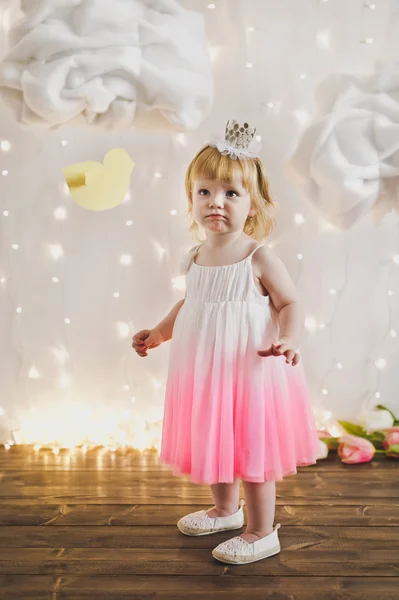 Little Princess on a background of lights and clouds 5357. — Stock Photo, Image