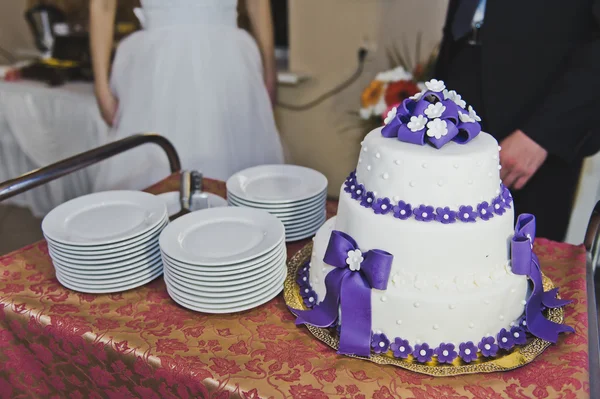 Grande torta nuziale con decorazioni viola 5607 . — Foto Stock