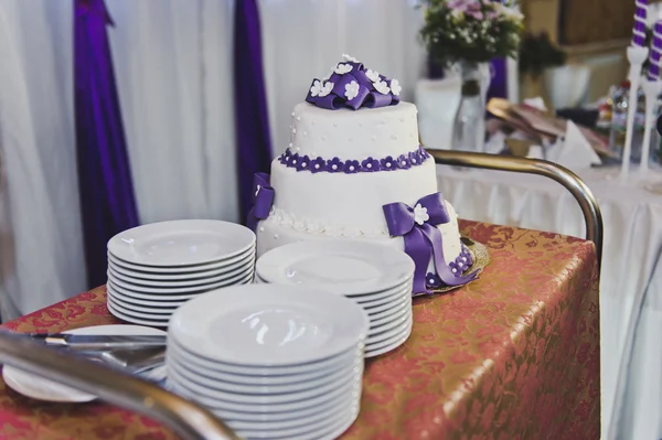 Große Hochzeitstorte mit lila Verzierungen 5608. — Stockfoto