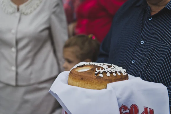 Brood en zout op een handdoek 5681. — Stockfoto