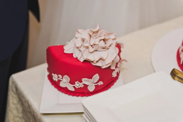 Grand gâteau de mariage avec des fleurs beiges 5945 . — Photo