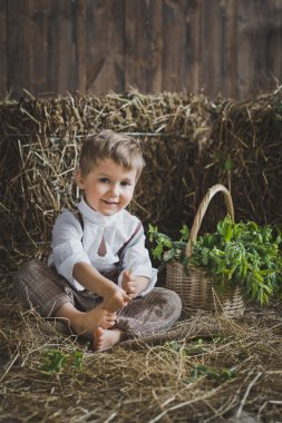 Oğlan Studio 6127 saman arasında oturuyor.