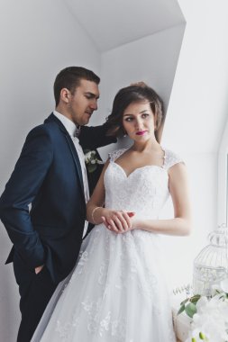 Studio 6472 içinde mutlu yeni evliler portresi.