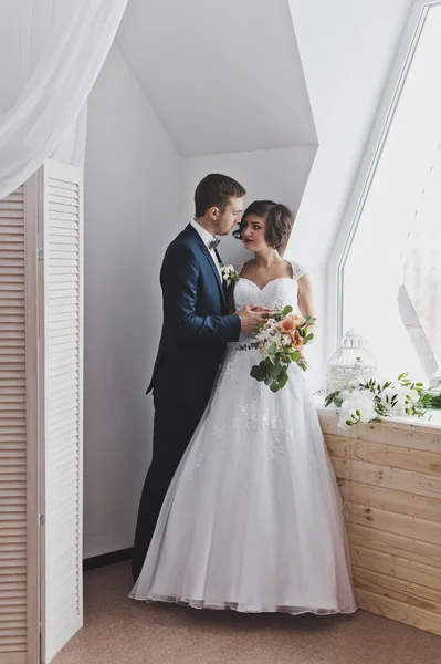 Estúdio retrato de recém-casados em roupas deslumbrantes 6474 . — Fotografia de Stock