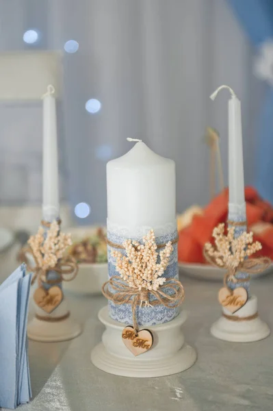 Свечи Семейного Очага Свадьбе Синем — стоковое фото