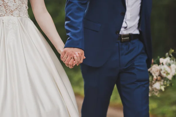 Gli Sposi Camminano Strada Tenendosi Mano — Foto Stock