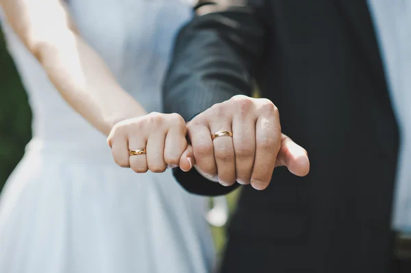 Mãos com anéis de casamento 1619 . — Fotografia de Stock