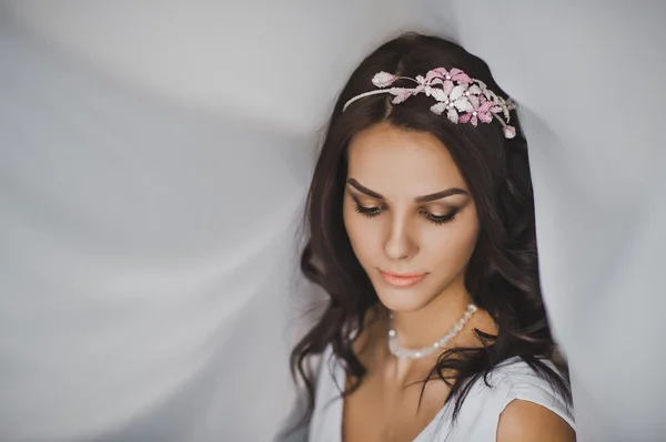 Portrait of the girl with flowers 1977. — Stock Photo, Image