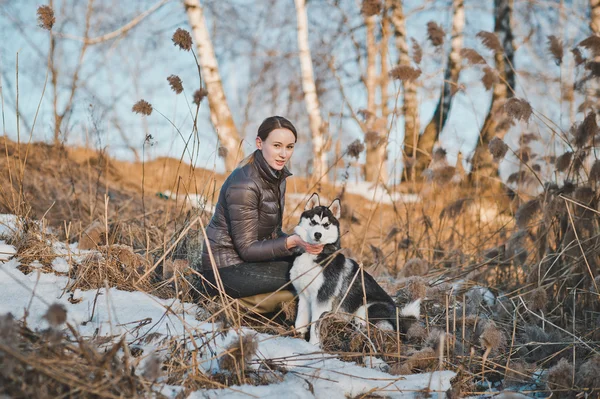 Frühlingsspaziergang mit Hund 2556. — Stockfoto