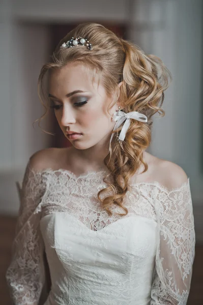 A lány egy esküvői ruha 2730 nagy portréja. — Stock Fotó