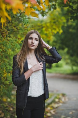 İş kız üzerinde sonbahar yürüyüş 3674.